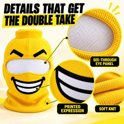 Funny Face Knit Mask – eye panel and knit detail
