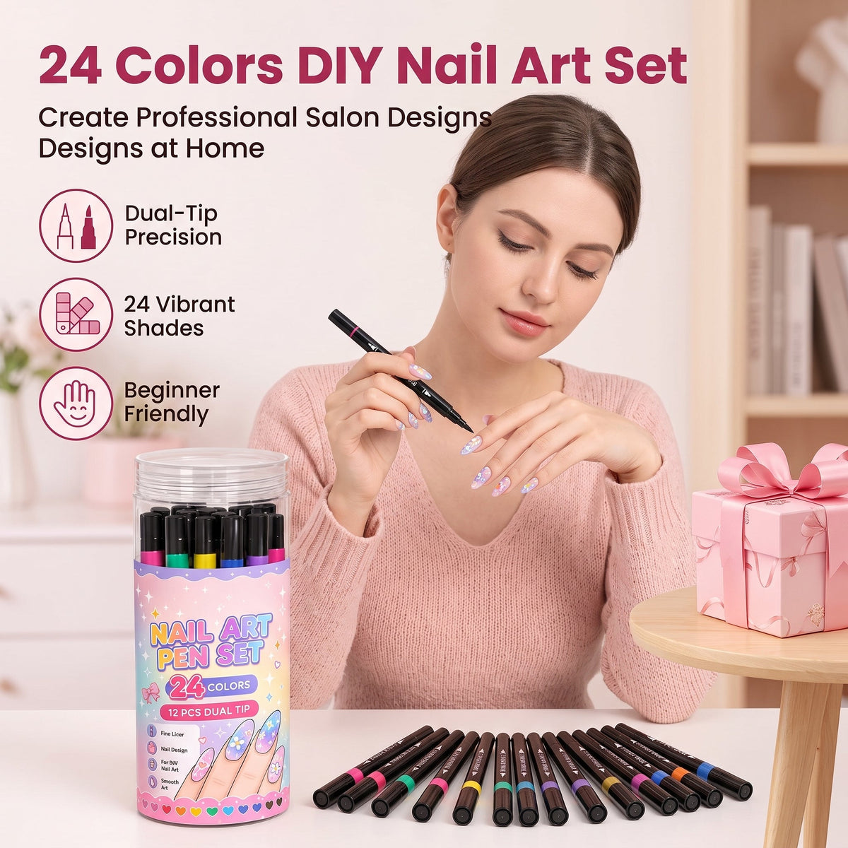 💅 2026 Sale🎉24‑Colors Dual‑Ended Nail Art Pens‑DIY Manicure Drawing Set