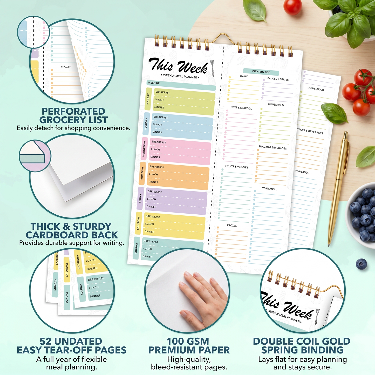 Magnetic Weekly Meal Planner with Tear Off Pages