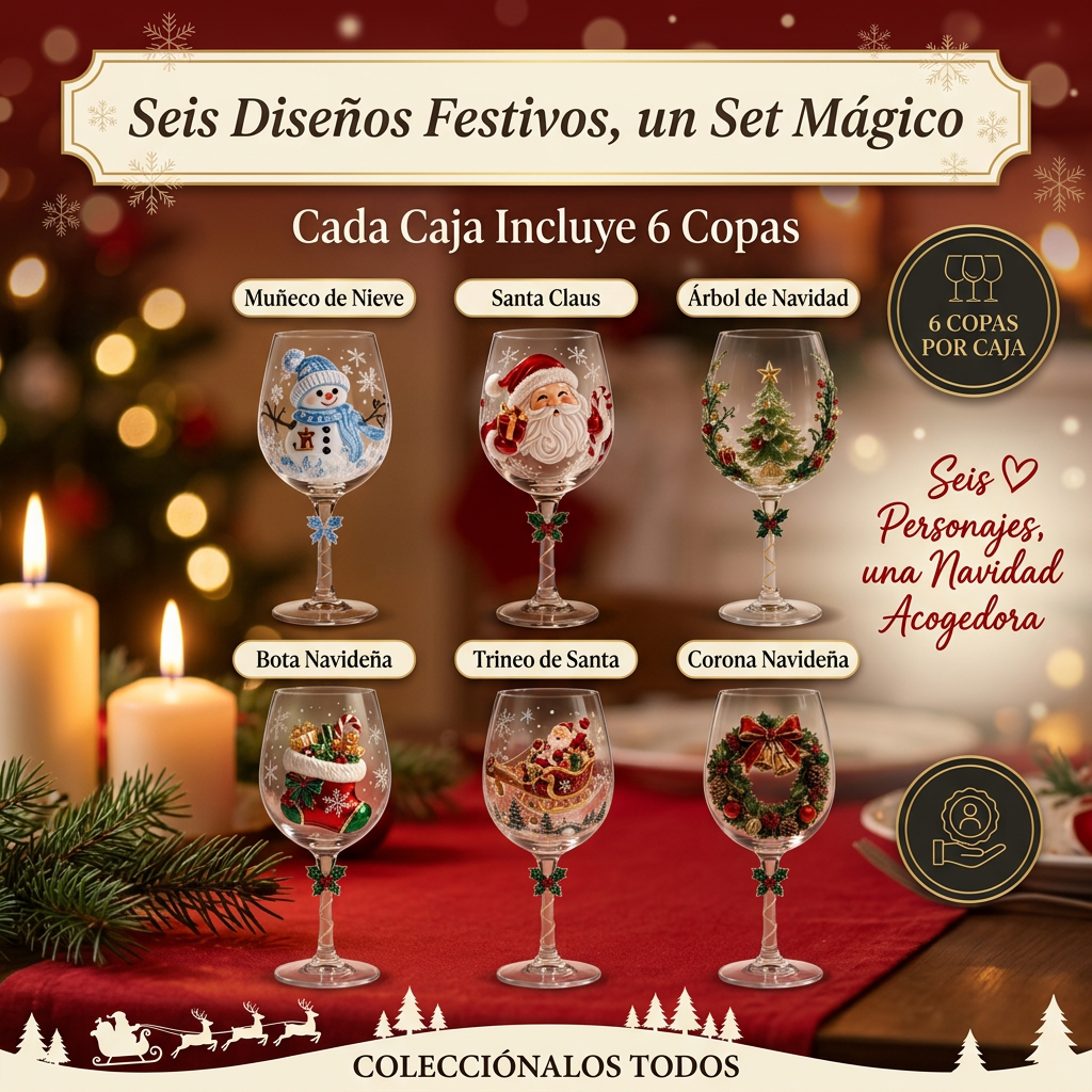 🎄 Set of 6 Christmas 3D Glass Goblets – Festive Holiday Drinkware Gift Set