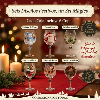 🎄 Set of 6 Christmas 3D Glass Goblets – Festive Holiday Drinkware Gift Set