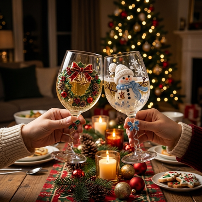 🎄 Set of 6 Christmas 3D Glass Goblets – Festive Holiday Drinkware Gift Set