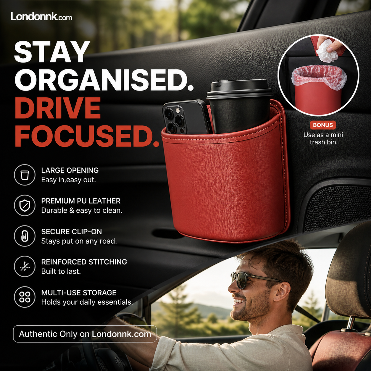 🚗🧺 50% OFF! Leather Car Door Cup Holder – Wide‑mouth opening, easy reach for drinks & phone