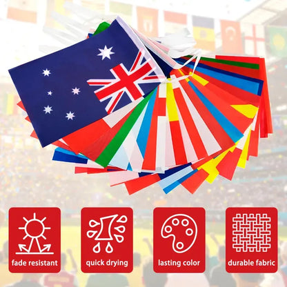 48 Country World Flags Banner, Waterproof Polyester Bunting for Soccer Watch Parties & Outdoor Decor