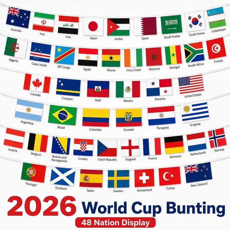 48 Country World Flags Banner, Waterproof Polyester Bunting for Soccer Watch Parties & Outdoor Decor