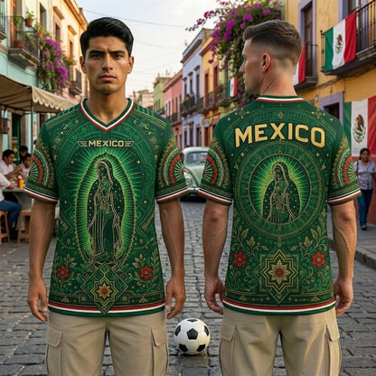 🇲🇽 Mexico Heritage Soccer Jersey – Green V-Neck Football Fan Shirt for Men & Women
