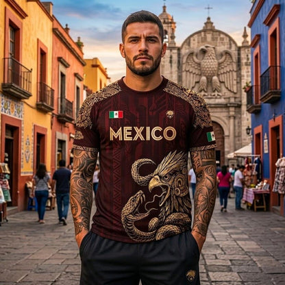 2026 Mexico Aztec Eagle Soccer Jersey – Burgundy & Gold Mexican Pride Football Shirt, Vintage Futbol Fan Tee, Unisex Short Sleeve Sports Top