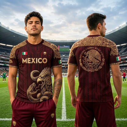 2026 Mexico Aztec Eagle Soccer Jersey – Burgundy & Gold Mexican Pride Football Shirt, Vintage Futbol Fan Tee, Unisex Short Sleeve Sports Top