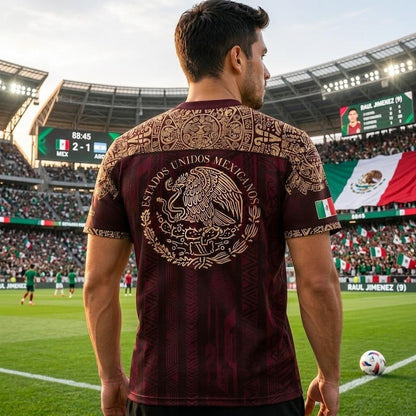 2026 Mexico Aztec Eagle Soccer Jersey – Burgundy & Gold Mexican Pride Football Shirt, Vintage Futbol Fan Tee, Unisex Short Sleeve Sports Top