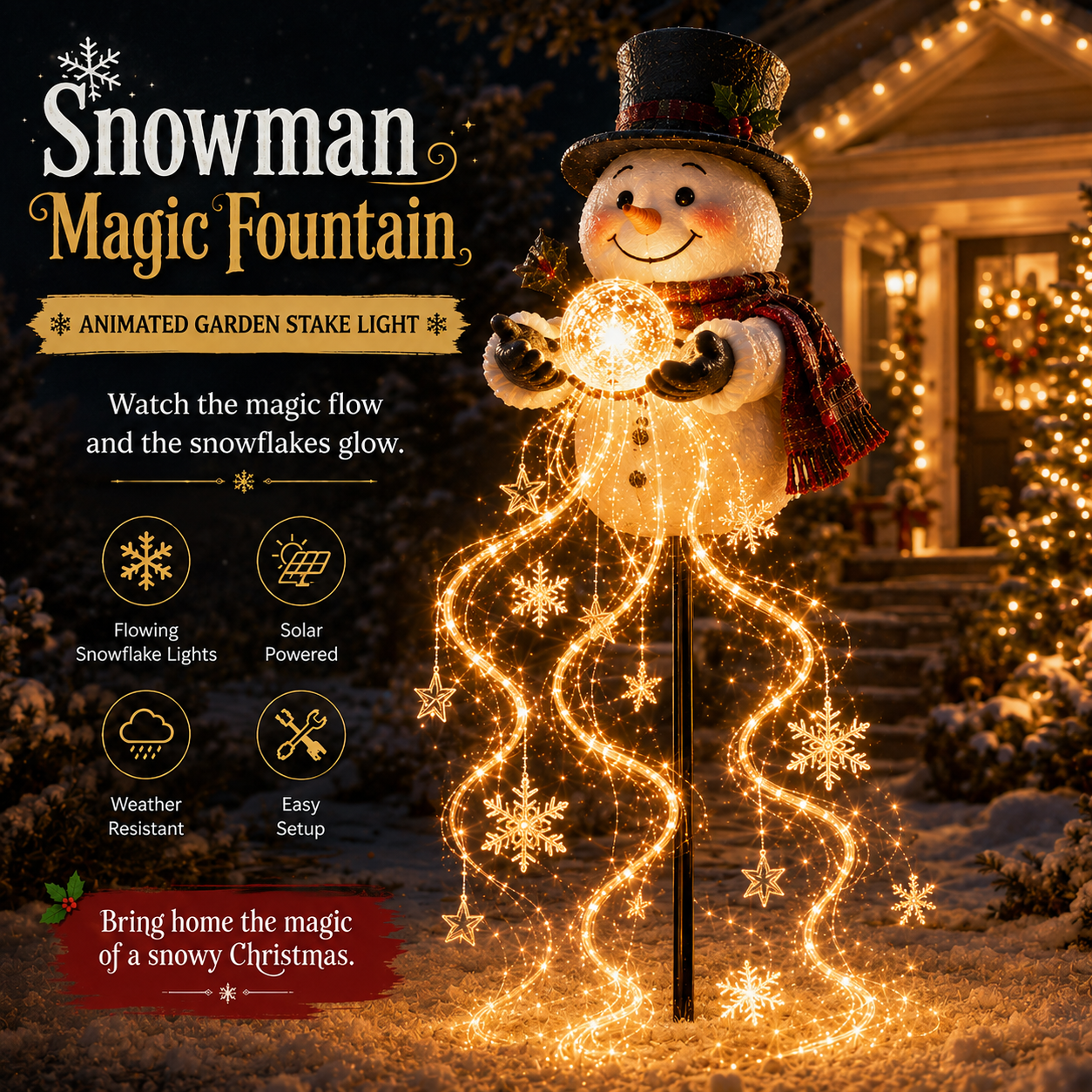 Solar Snowman Magic Fountain Christmas garden light