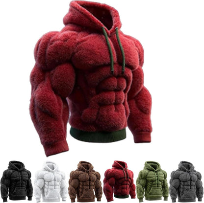 Line Art Flannel Warm Men's Hooded Sweatshirt