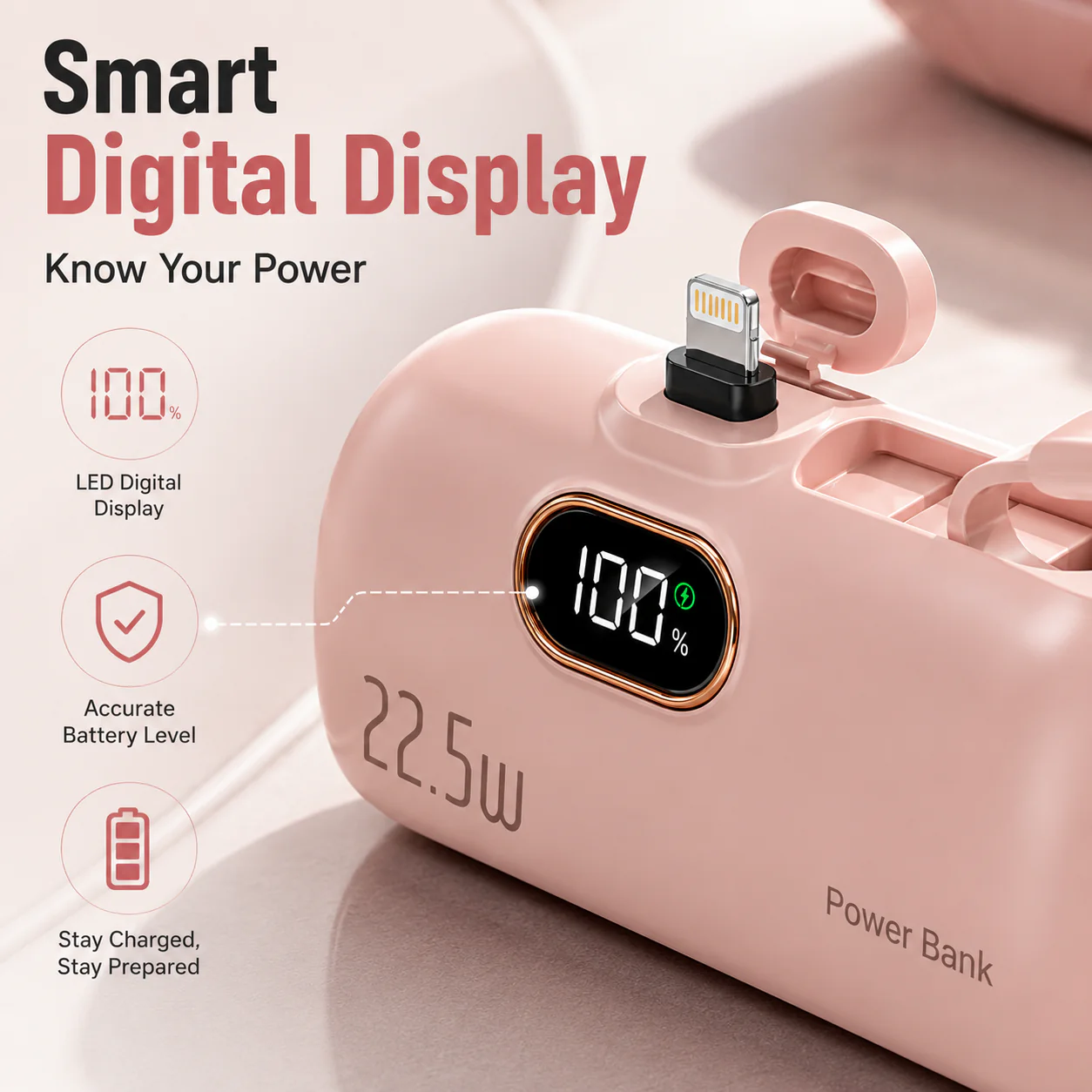 🔋 pocket power bank with built in cable 22-5W fast charging