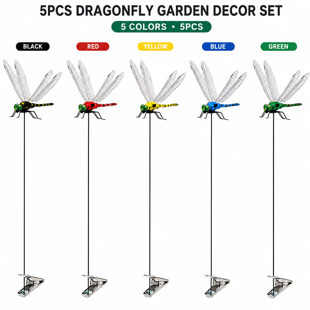 Outdoor Fake Dragonfly Rod Clip, Garden Metal Dragonfly Clip