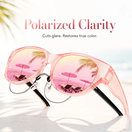 Polarized Fit Over Glasses Sunglasses for Women Men Trendy Square Wrap Around Shades UV400 Protection Lightweight & Durable