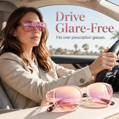 Polarized Fit Over Glasses Sunglasses for Women Men Trendy Square Wrap Around Shades UV400 Protection Lightweight & Durable
