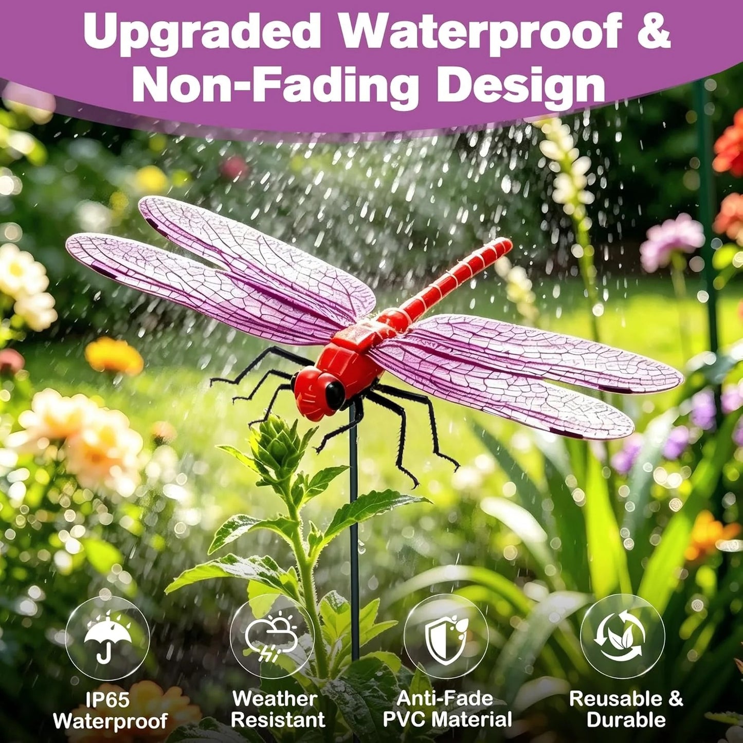 Outdoor Fake Dragonfly Rod Clip, Garden Metal Dragonfly Clip