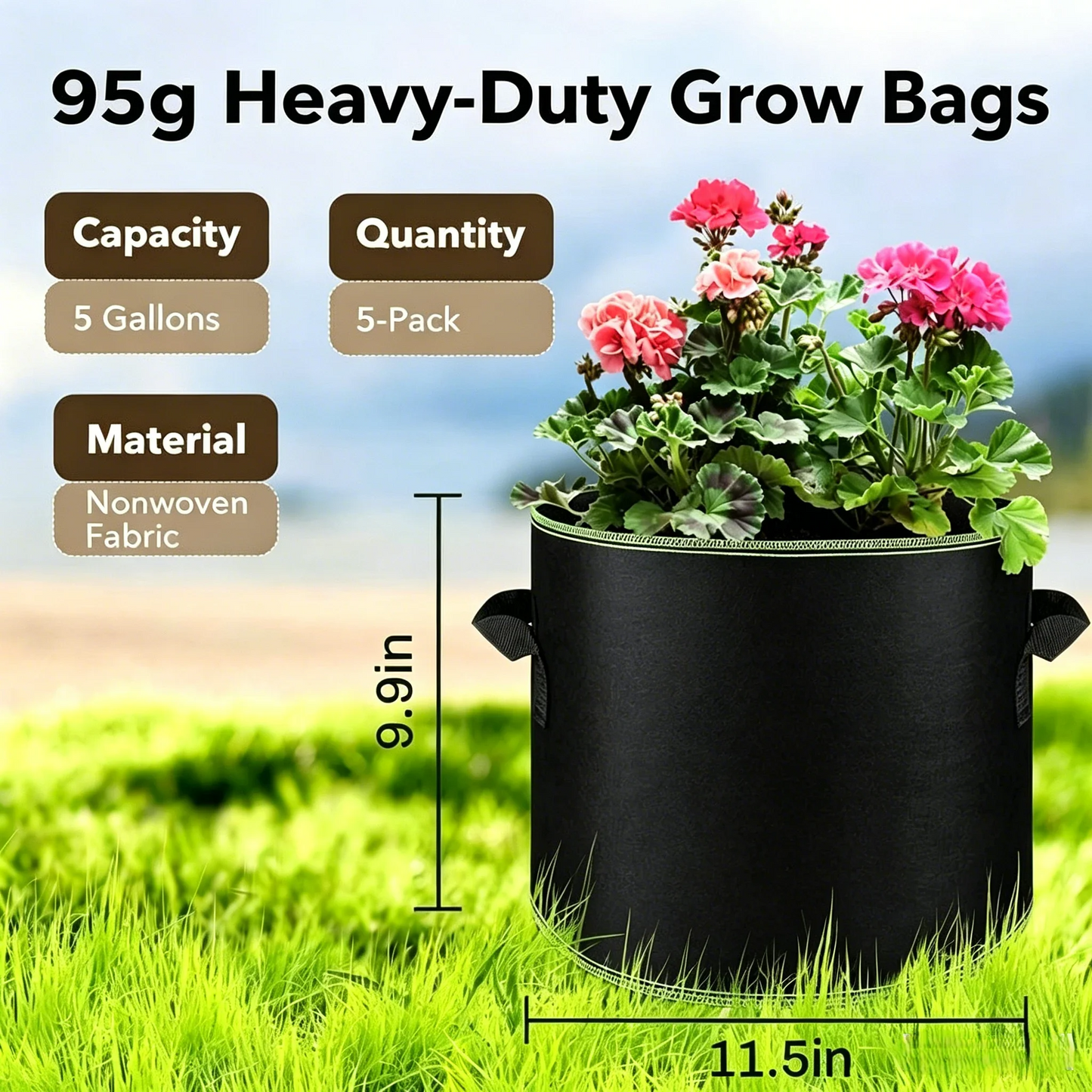 Heavy-Duty Fabric Grow Bags – Breathable Reusable Plant Pots