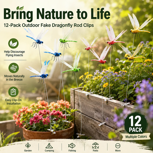 Outdoor Fake Dragonfly Rod Clip, Garden Metal Dragonfly Clip