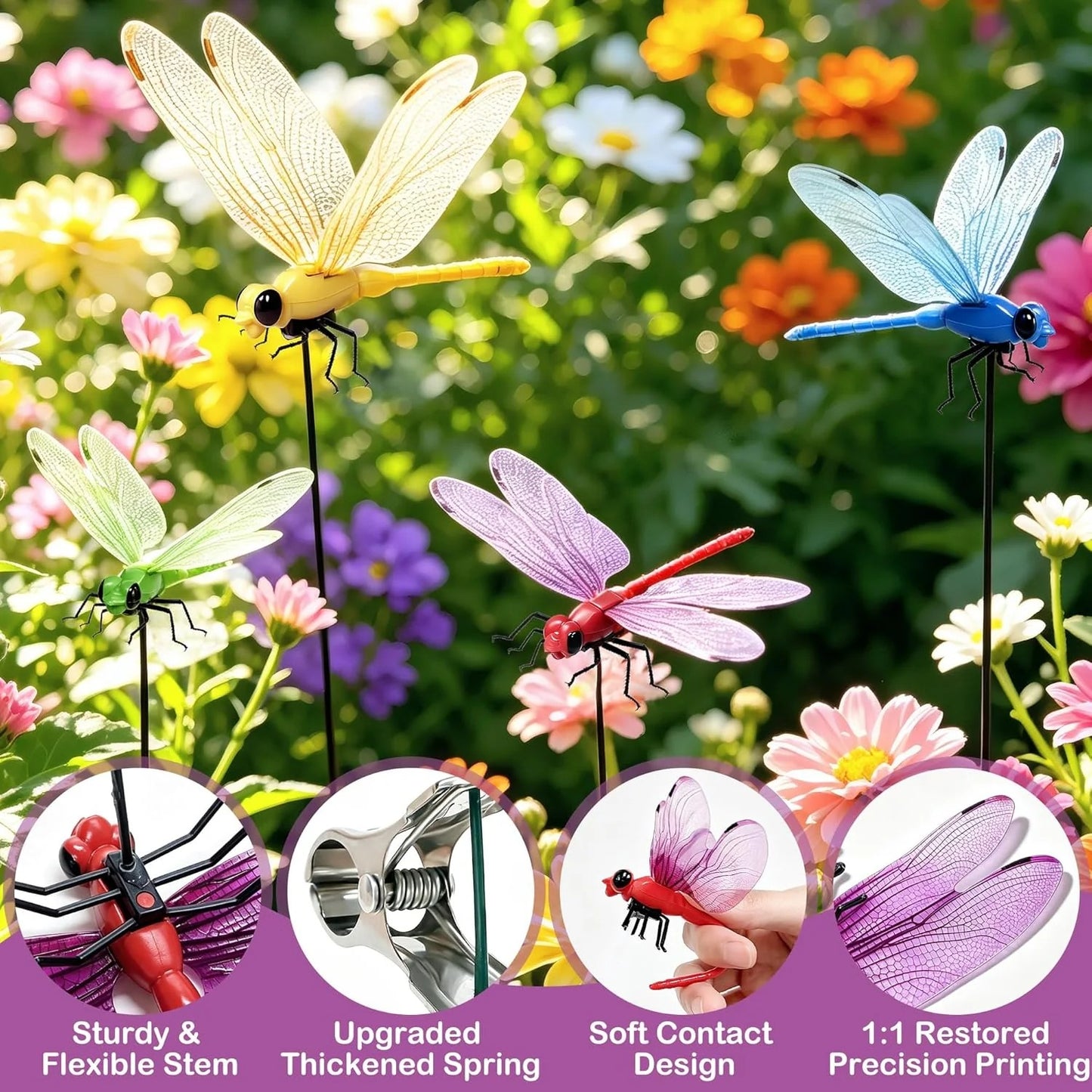 Outdoor Fake Dragonfly Rod Clip, Garden Metal Dragonfly Clip