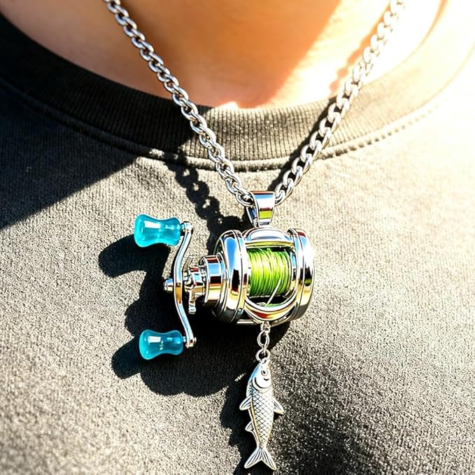 🔥Buy 2 Free Shipping 🔥Mini Fishing Reel Necklace, Fishing Reel Necklace with Rotatable Handle and Precision Detailed for Friend, Family Member