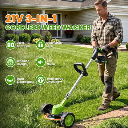 German Precision Craftsmanship 3-in-1 Cordless Lawn Mower with 2×21V Batteries, Eco Emission-Free Electric Grass Cutting Tool