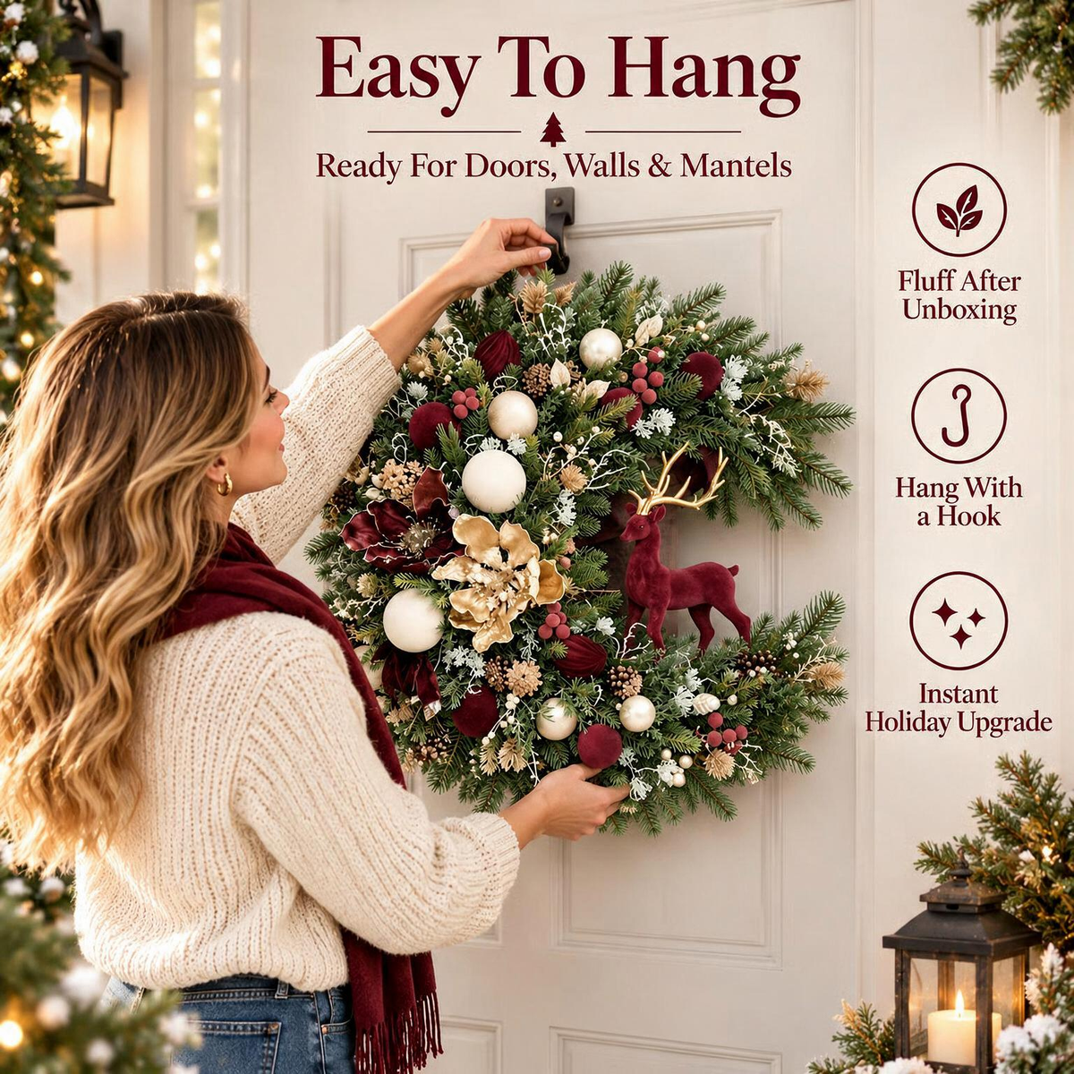 🦌 Vintage Forest Christmas Wreath – A Storybook Holiday Welcome