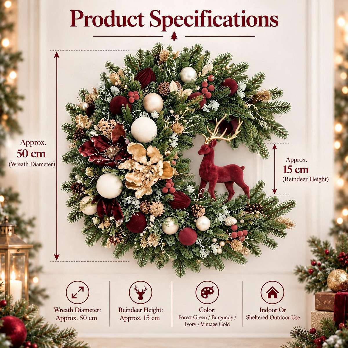 🦌 Vintage Forest Christmas Wreath – A Storybook Holiday Welcome
