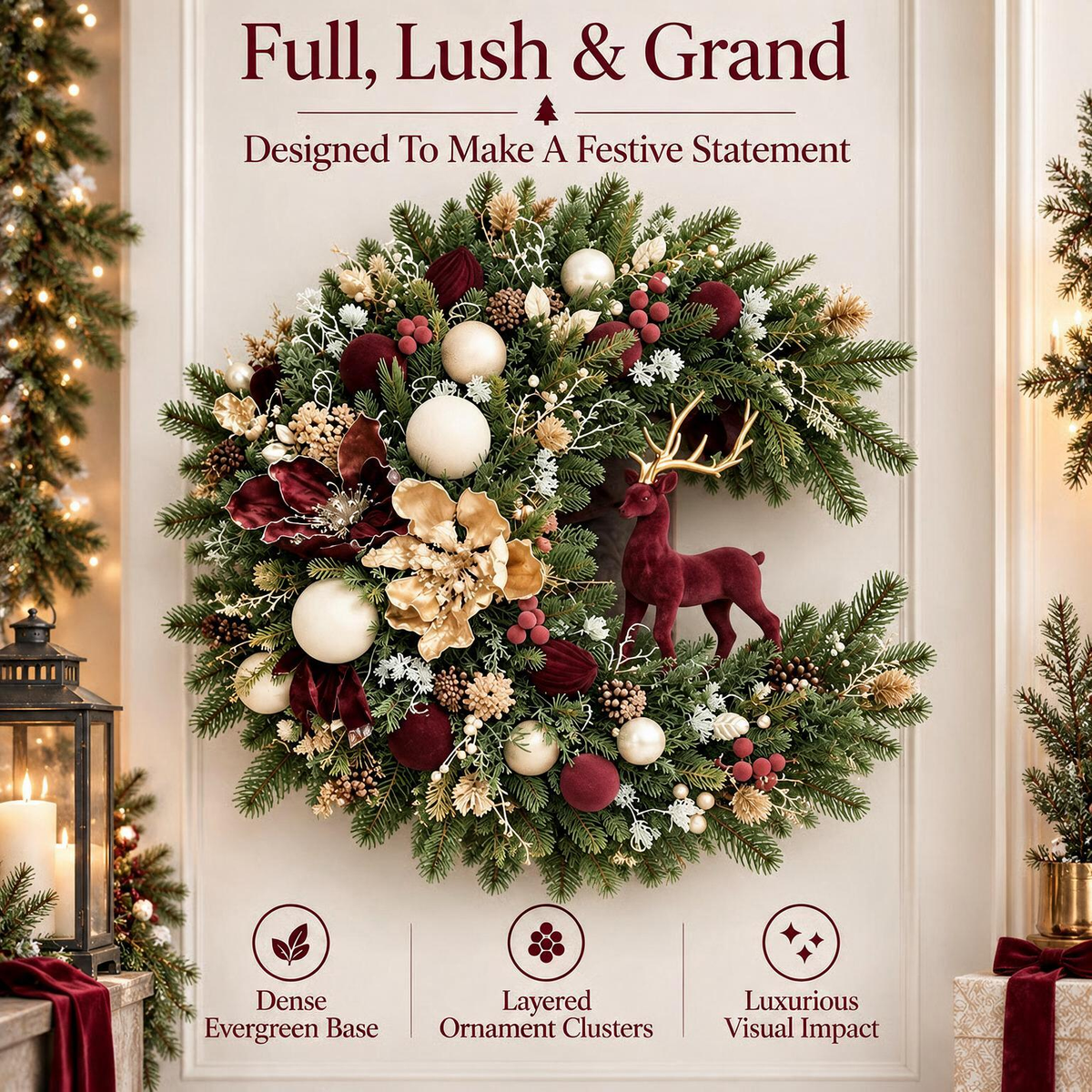 🦌 Vintage Forest Christmas Wreath – A Storybook Holiday Welcome