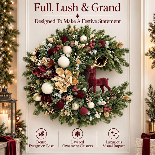 🦌 Vintage Forest Christmas Wreath – A Storybook Holiday Welcome