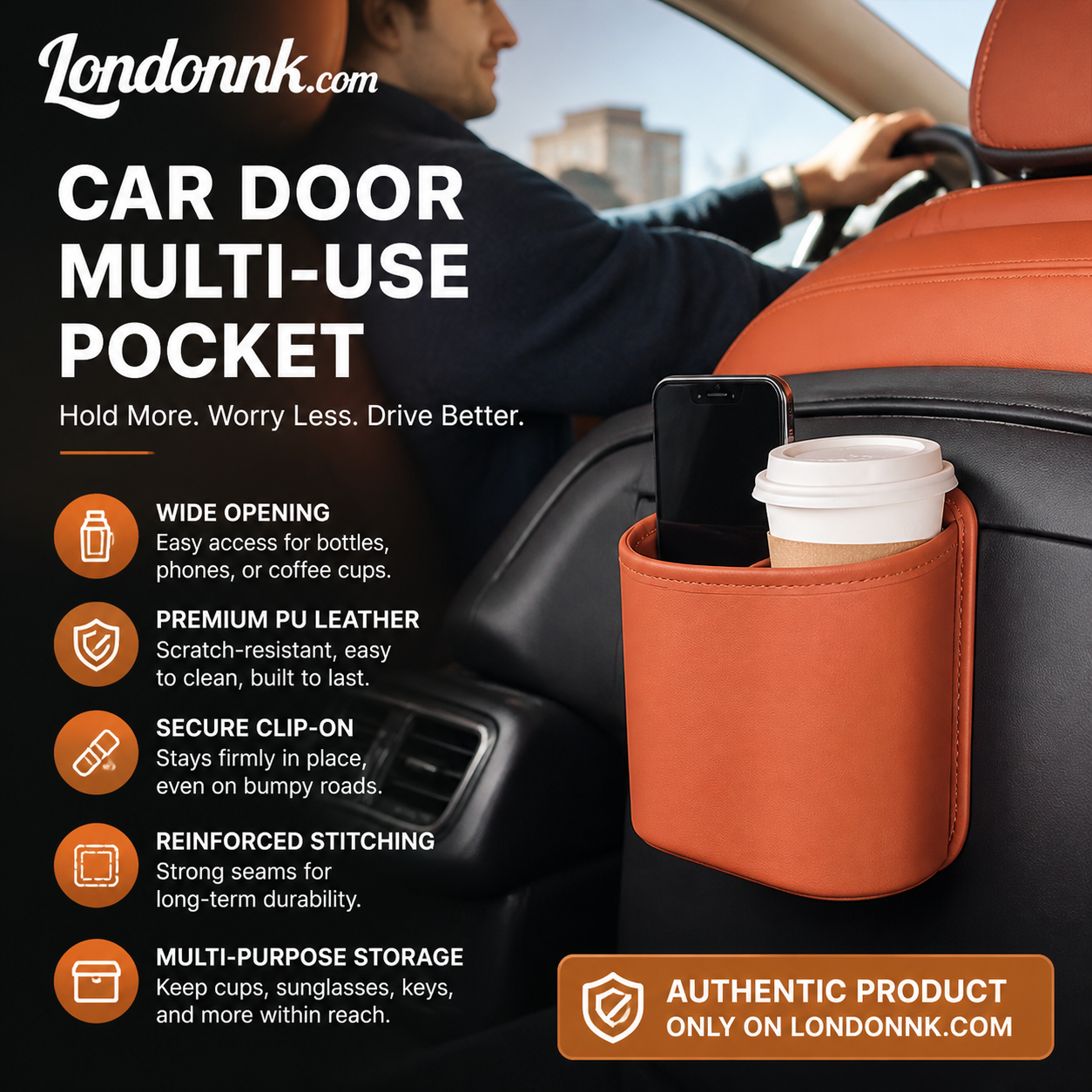 🚗🧺 50% OFF! Leather Car Door Cup Holder – Wide‑mouth opening, easy reach for drinks & phone