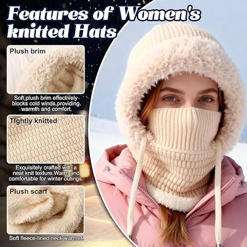 🎉🎁70% OFF!!!-Ready for Winter!!!❄️✨Women’s 3-in-1 Fleece-Lined Knit Balaclava Hat with Scarf & Face Cover🧣