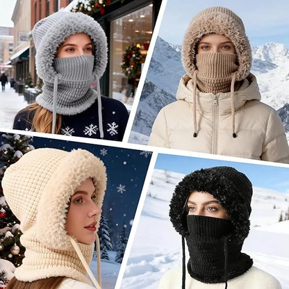 🎉🎁70% OFF!!!-Ready for Winter!!!❄️✨Women’s 3-in-1 Fleece-Lined Knit Balaclava Hat with Scarf & Face Cover🧣