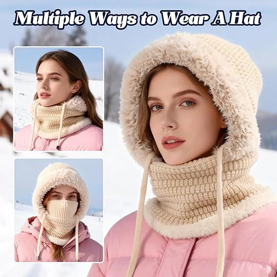 🎉🎁70% OFF!!!-Ready for Winter!!!❄️✨Women’s 3-in-1 Fleece-Lined Knit Balaclava Hat with Scarf & Face Cover🧣