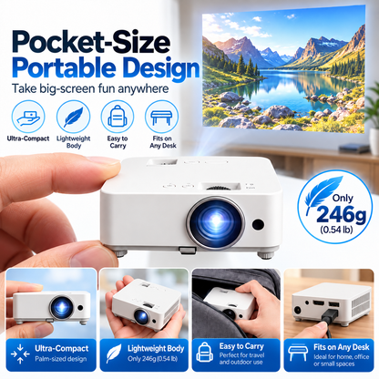 🎬 Portable Mini Projector 📽️ – 100' Big Screen, HDMI & USB, Remote Control Included