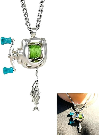 🔥Buy 2 Free Shipping 🔥Mini Fishing Reel Necklace, Fishing Reel Necklace with Rotatable Handle and Precision Detailed for Friend, Family Member