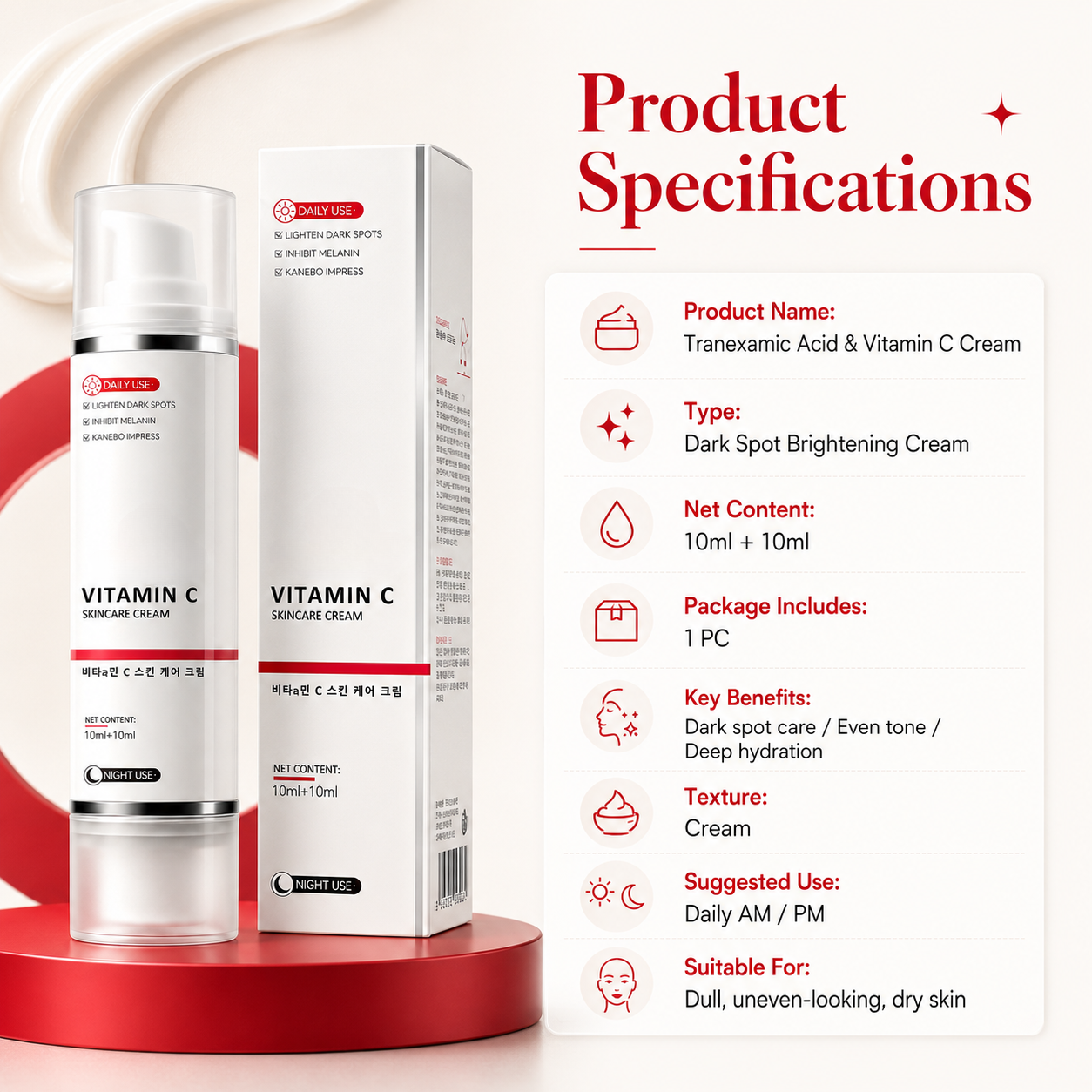 ✨ Tranexamic Acid Vitamin C Face Cream – Spot Fading & Skin Brightening Daily