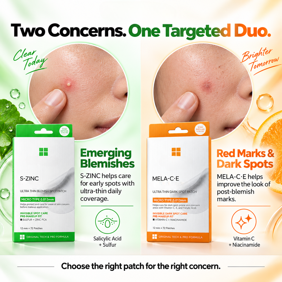 ✨Acne & Dark Spot Patch Duo – S-ZINC + Vitamin C, 72-Patch Twin Pack