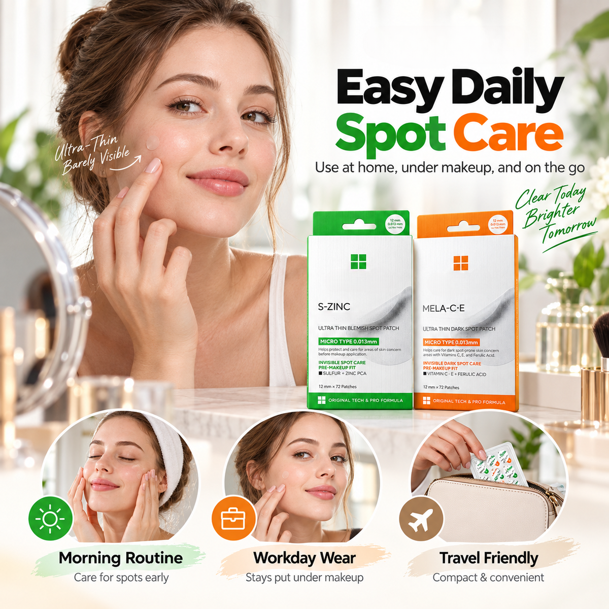 ✨Acne & Dark Spot Patch Duo – S-ZINC + Vitamin C, 72-Patch Twin Pack