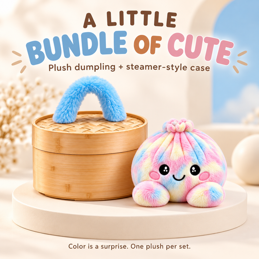 🥟 Plush Dumpling Squishy with Steamer-Style Case