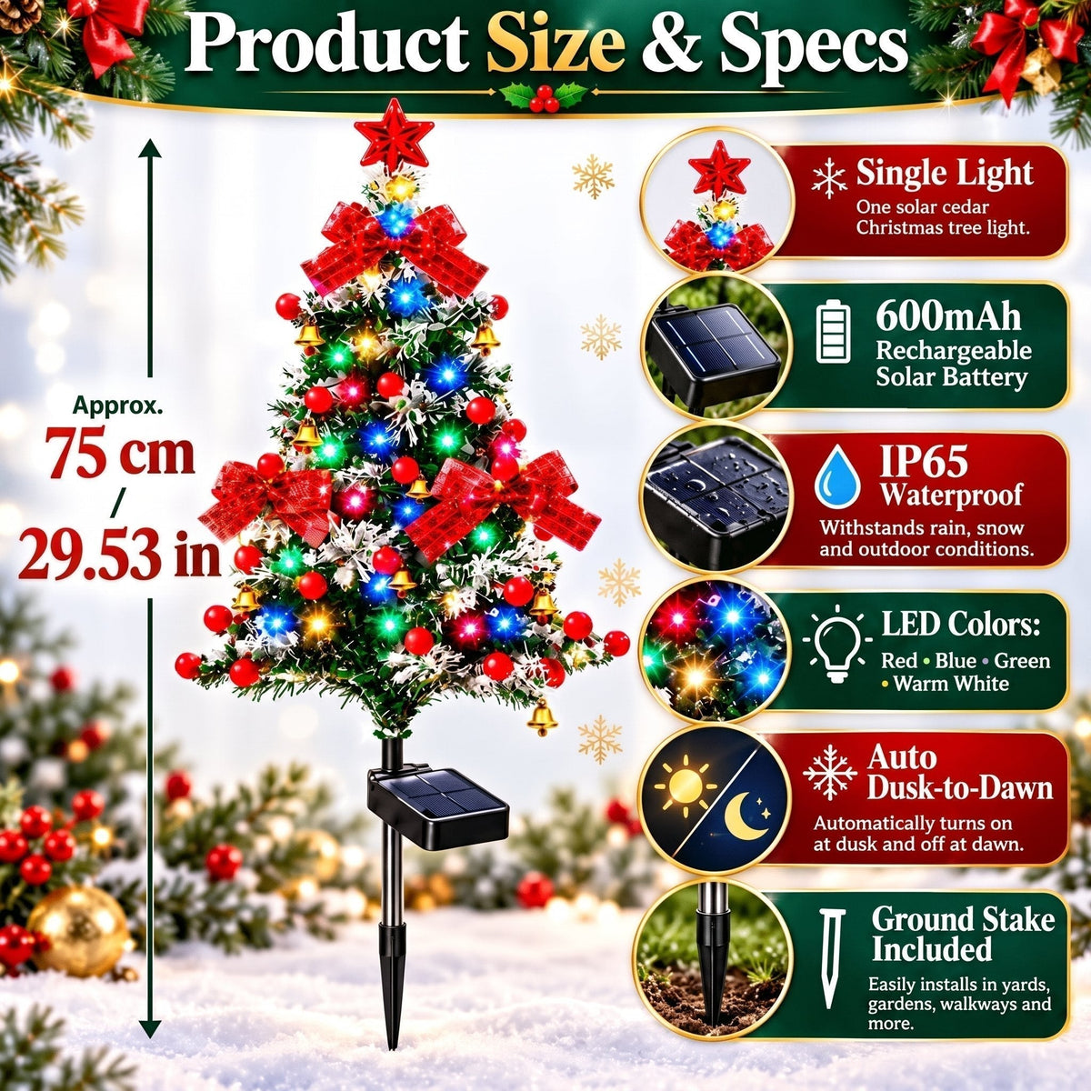 🌱 Solar Cedar Christmas Tree Lights🔥Festive Outdoor Holiday Decor🔥