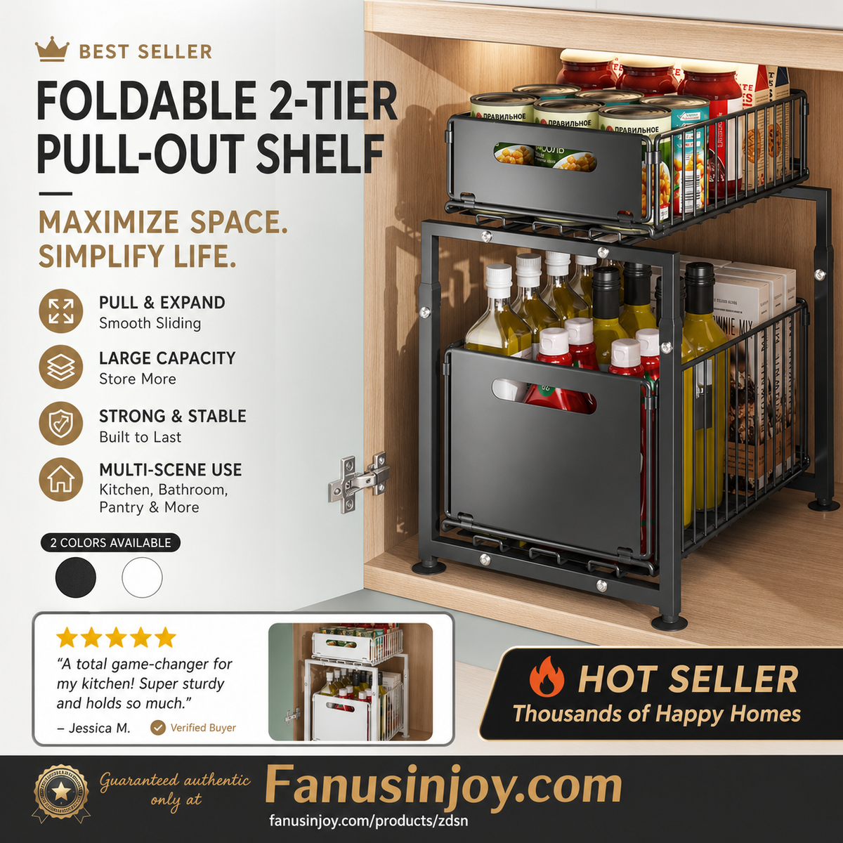 📦50% OFF NOW! 2-Tier Pull-Out Shelf – Expandable Under Sink Organizer, Double Layer Sliding Storage Rack for Kitchen Cabinet Bathroom Pantry