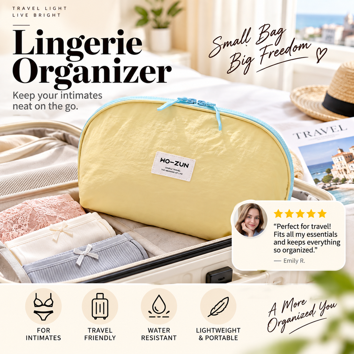 🏆 Last Day Special Price 💐 Portable Underwear Travel Organizer – Separate Storage for Bras, Panties & Socks💕