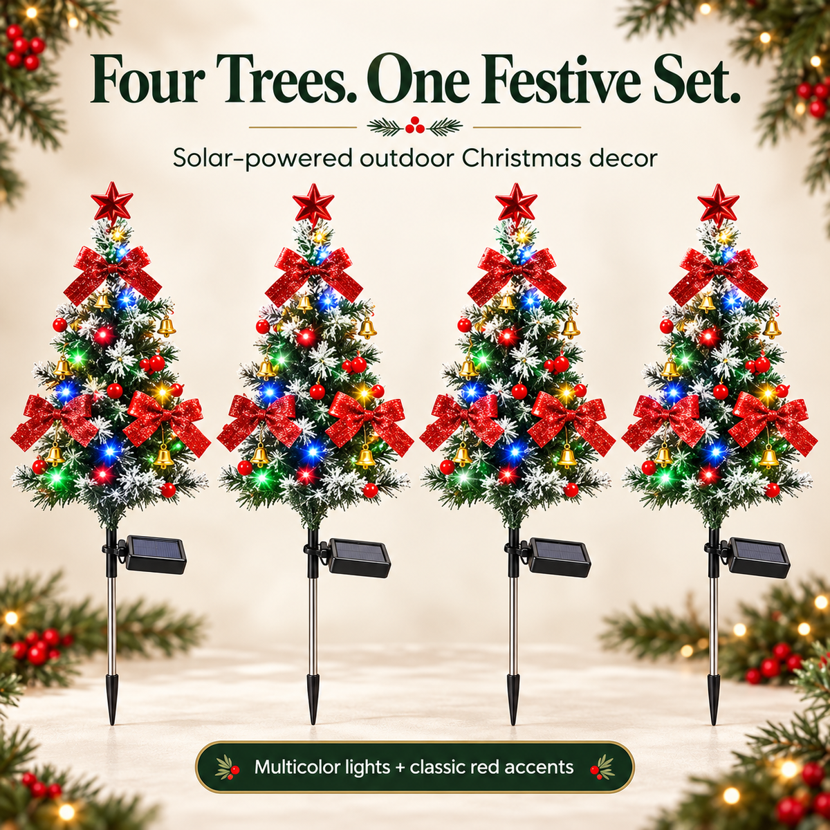 🎄 Solar Christmas Tree Lights – 4-Pack DIY Outdoor Holiday Decor