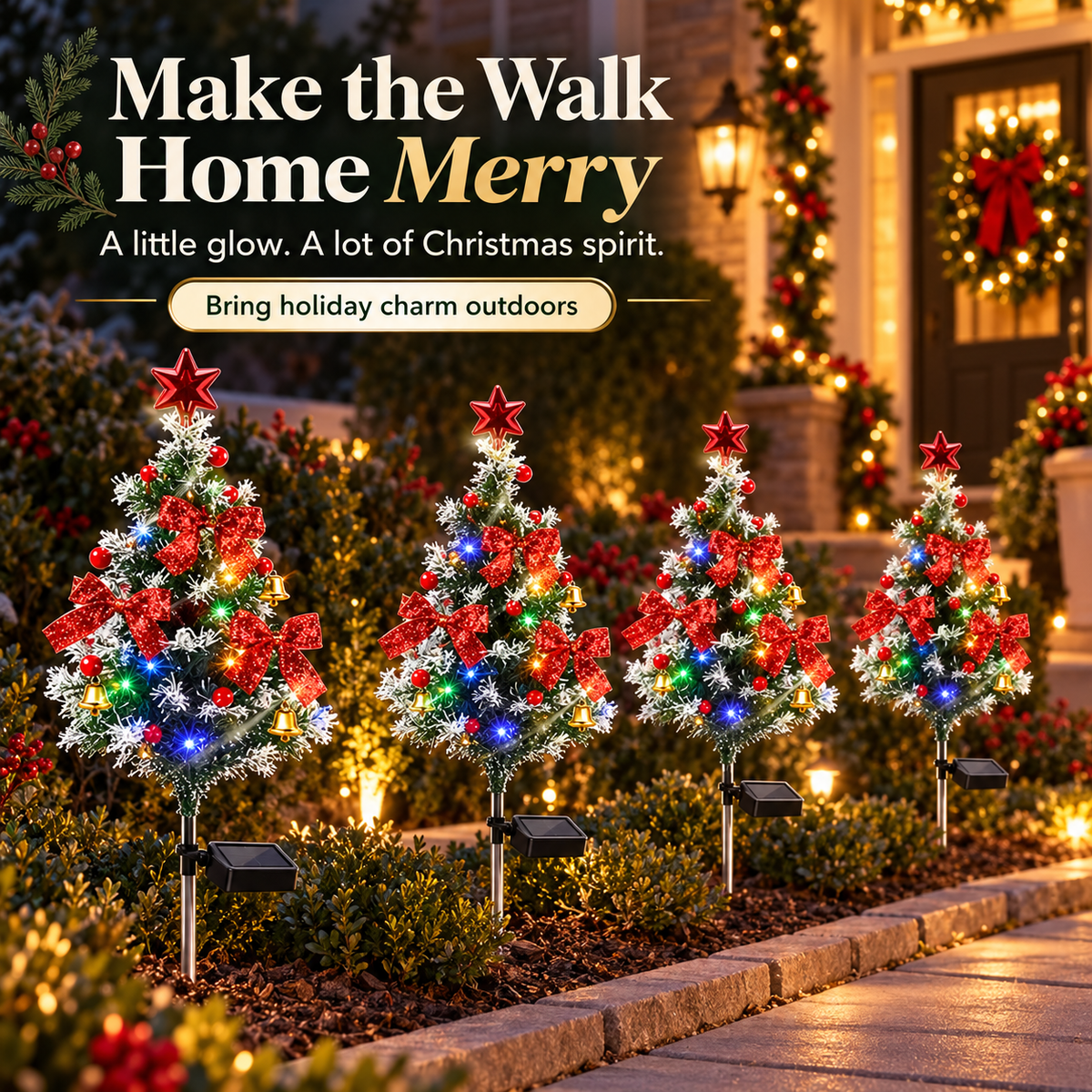 🎄 Solar Christmas Tree Lights – 4-Pack DIY Outdoor Holiday Decor