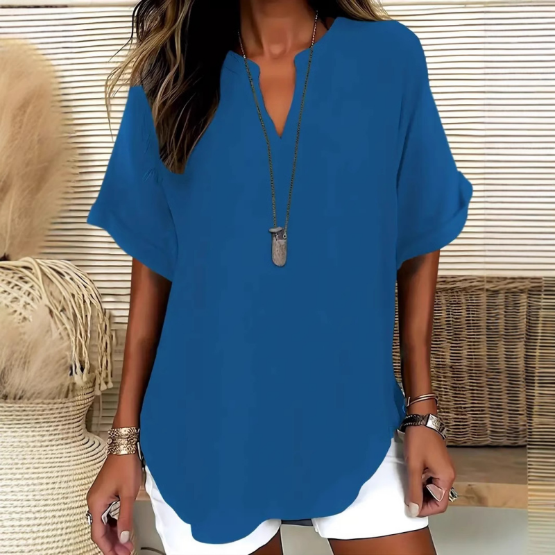 🔥💐BUY 2 FREE SHIPPING💕Women's Plain Short Sleeve V-Neck Chiffon Blouse