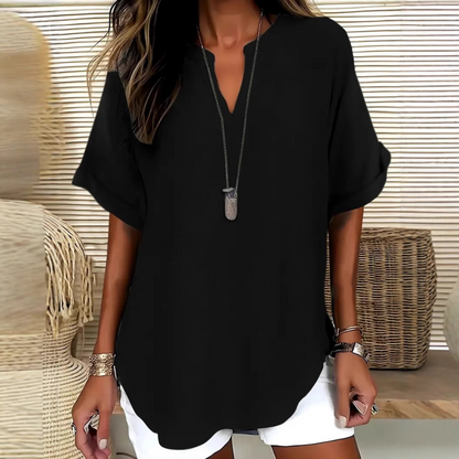 🔥💐BUY 2 FREE SHIPPING💕Women's Plain Short Sleeve V-Neck Chiffon Blouse