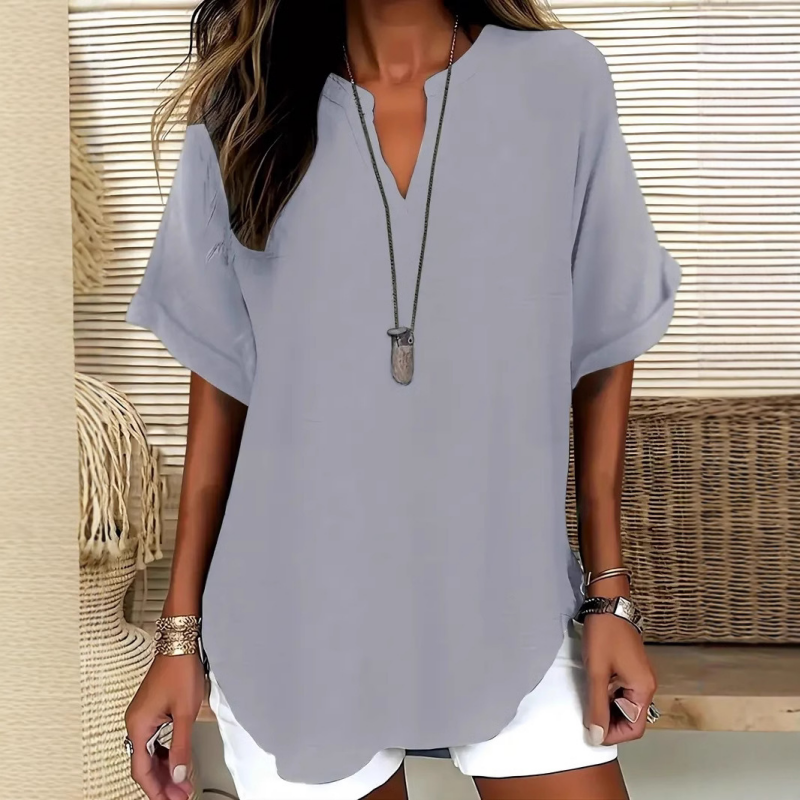 🔥💐BUY 2 FREE SHIPPING💕Women's Plain Short Sleeve V-Neck Chiffon Blouse