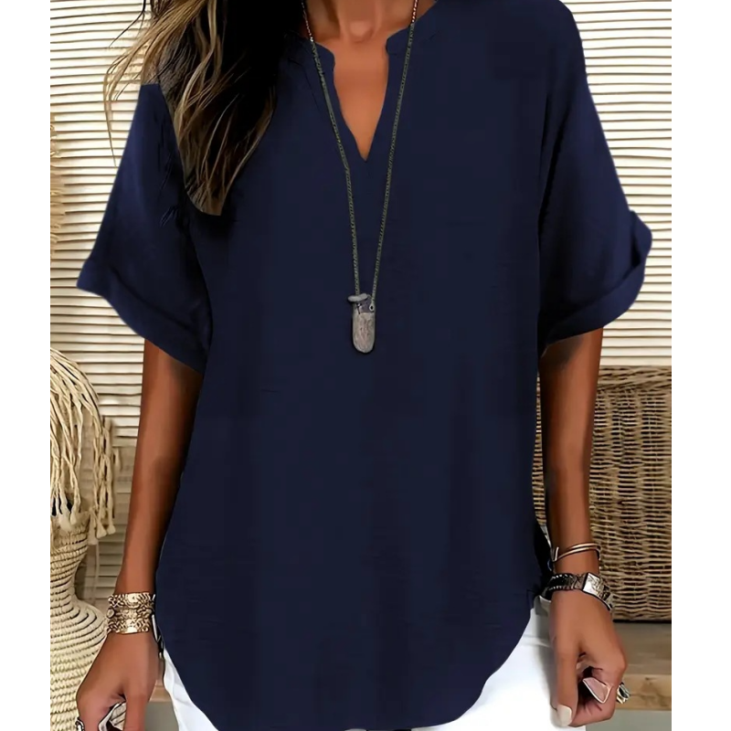 🔥💐BUY 2 FREE SHIPPING💕Women's Plain Short Sleeve V-Neck Chiffon Blouse