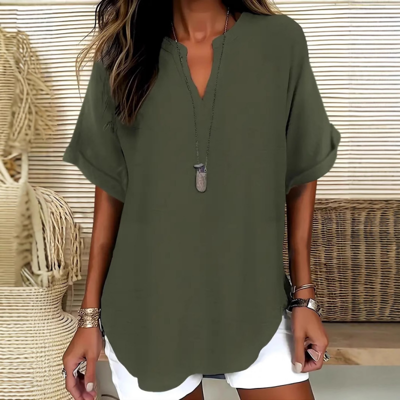 🔥💐BUY 2 FREE SHIPPING💕Women's Plain Short Sleeve V-Neck Chiffon Blouse