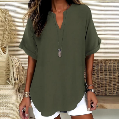 🔥💐BUY 2 FREE SHIPPING💕Women's Plain Short Sleeve V-Neck Chiffon Blouse
